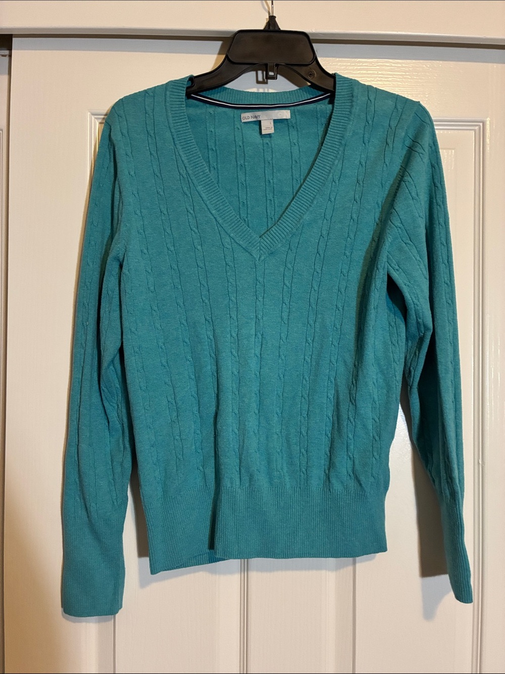 Old Navy Teal Cable-Knit V-Neck Sweater